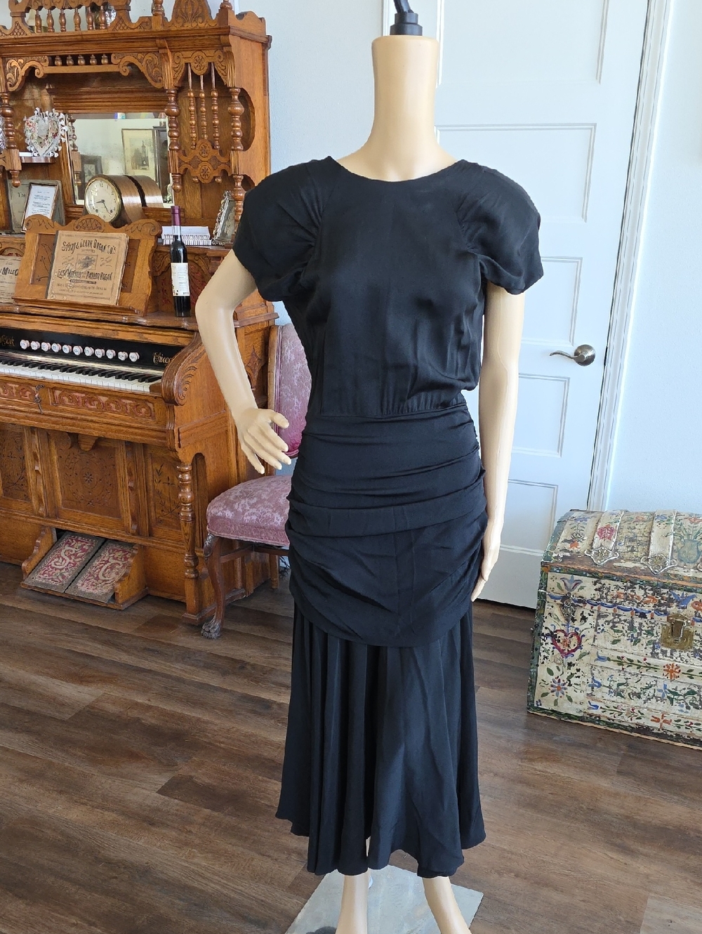 1980s Classic Asymmetrical Black Women's Dress